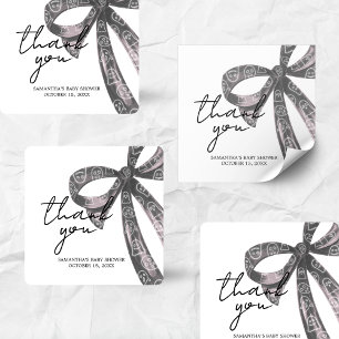 Black Bow Halloween Baby Shower Square Sticker