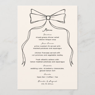 Black Bow Hand Drawn Wedding Menu