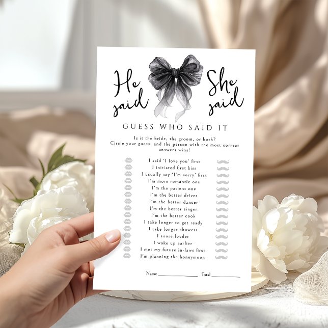 Black Bow He said She said Bridal Shower Game (Creator Uploaded)