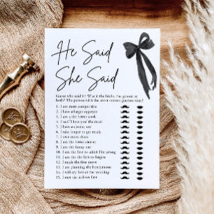 Black Bow He Said She Said Bridal Shower Game Invitation