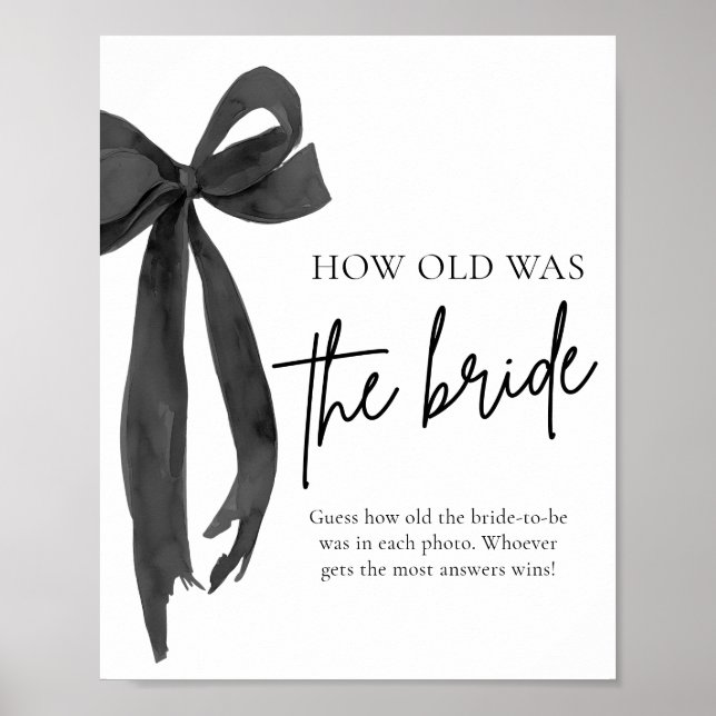Black Bow How Old Was The Bride Bridal Shower Game Poster (Front)