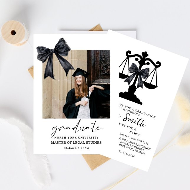 Black Bow Law University Graduation Party  Invitation (Creator Uploaded)