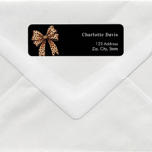 Black bow leopard return address  label