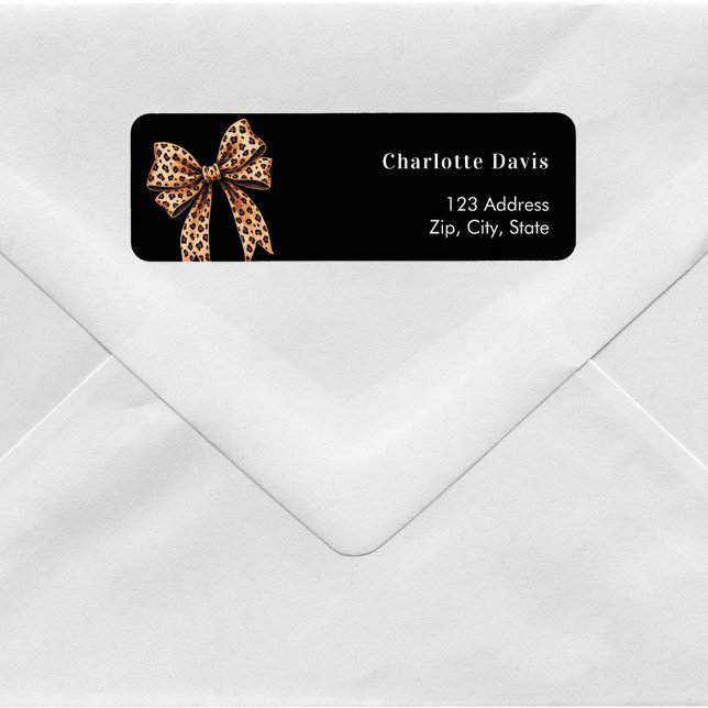 Black bow leopard return address  label (Creator Uploaded)