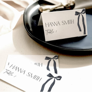 Black Bow Minimal Tying the Knot Gothic Place Card