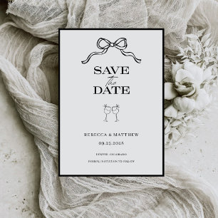 Black Bow Minimalist Black and White Wedding Save The Date
