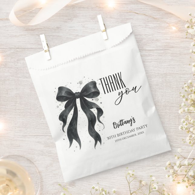 Black Bow Modern 30th Birthday  Favour Bag (Clipped)