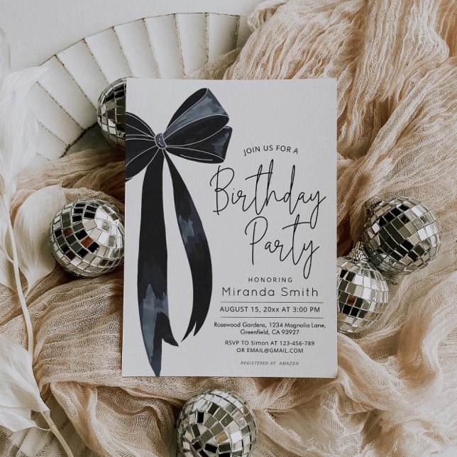 Black Bow Modern Birthday  Invitation (Creator Uploaded)