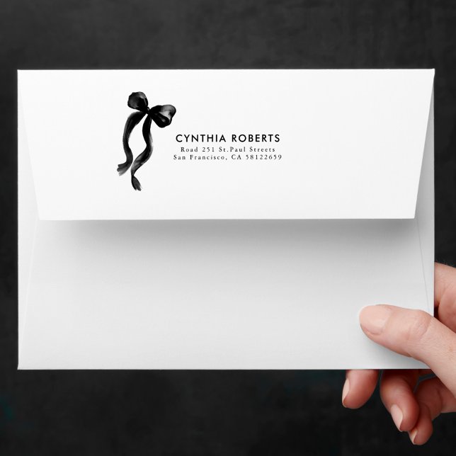 Black Bow Modern Elegant Return Address Envelope (Black Bow Return Address Envelopes)