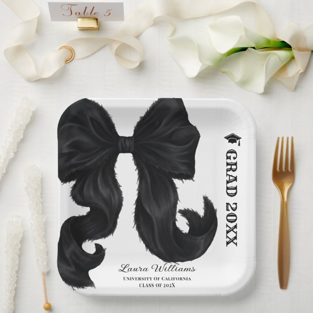 Black Bow Modern Graduation  Paper Plate (Wedding)