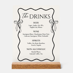 Black Bow Old Money Wedding Bar Drink Menu Acrylic Sign
