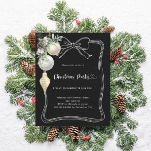 Black bow ornaments Christmas Party invitation