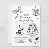 Black Bow Party Girls Night 21st Birthday invite