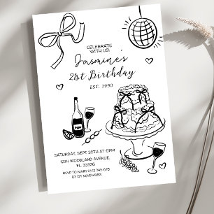 Black Bow Party Girls Night 21st Birthday invite