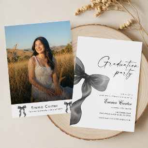 Black Bow Photo Graduation Invitation