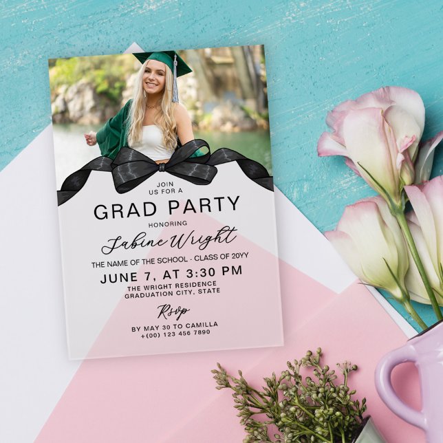 Black Bow Photo Graduation Party Acrylic Invitations (Creator Uploaded)