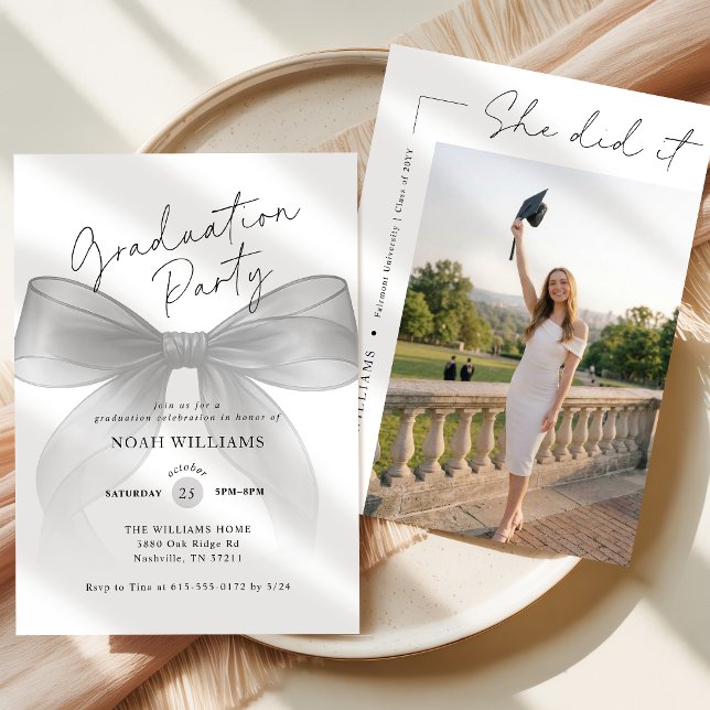 Black Bow Photo Graduation Party Invitation (Creator Uploaded)