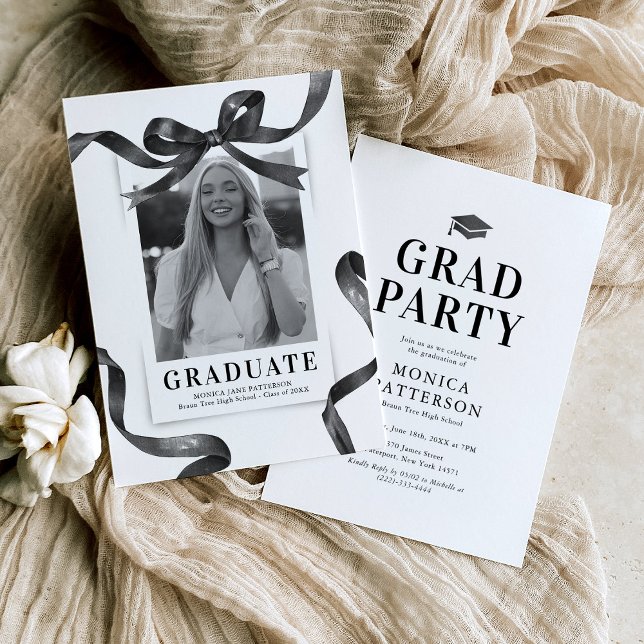 Black Bow Photo Graduation Party Invitation (Creator Uploaded)