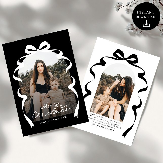 Black Bow Photo Merry Christmas Arch Holiday Card (Creator Uploaded)