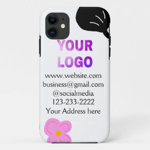 Black bow pink purple floral add logo biz details iPhone 11 case