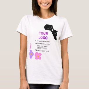 Black bow pink purple floral add logo biz details  T-Shirt