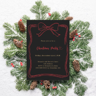 Black bow red hand-drawn Christmas Party Invitation