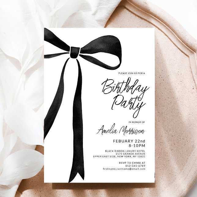 Black Bow Ribbon Birthday Party Celebration Script Invitation (Creator Uploaded)