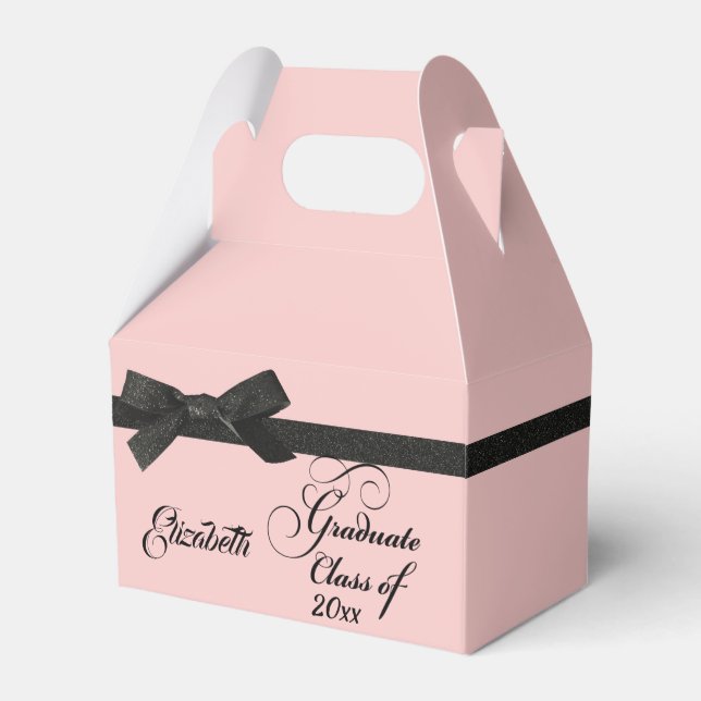 Black Bow Ribbon Rose Graduation Party Class Favour Box (Front Side)
