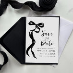 Black Bow Ribbon Save The Date Wedding Invitation<br><div class="desc">Save The Date Black & White Bow Invite with hand drawn bow.</div>