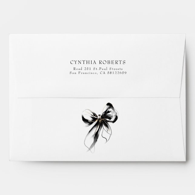 Black Bow Romantic Elegant Chic Return Address Envelope (Back (Top Flap))