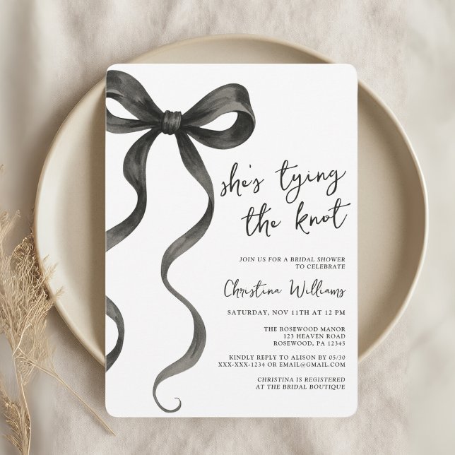 Black Bow She’s Tying The Knot Bridal Shower Invitation (Creator Uploaded)