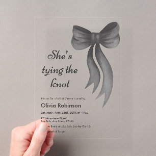 Black Bow She's Tying the Knot Bridal Shower Acrylic Invitations