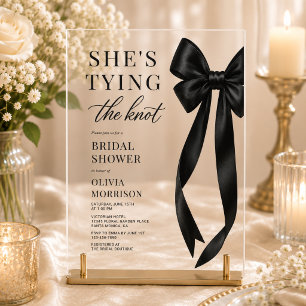 Black Bow She's Tying The Knot Bridal Shower Acrylic Invitations
