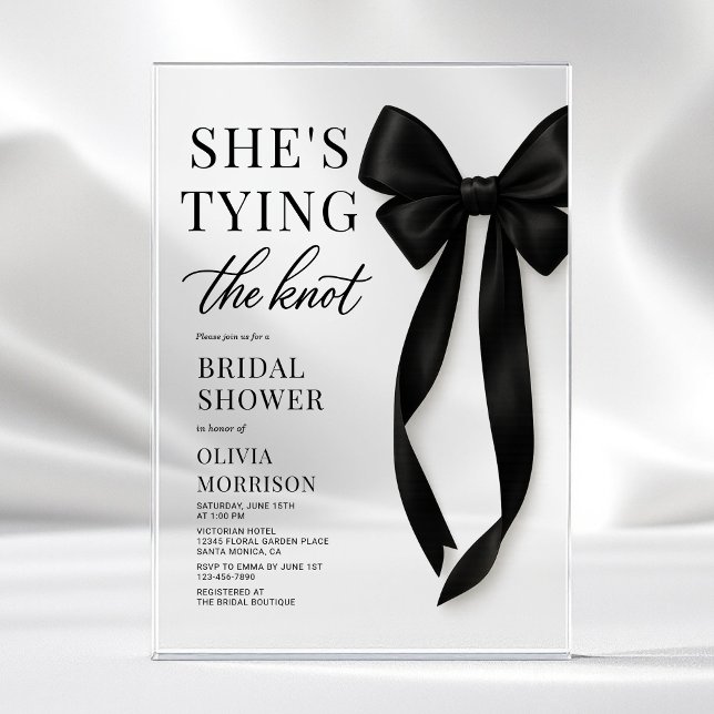 Black Bow She's Tying The Knot Bridal Shower  Acrylic Invitations (Creator Uploaded)