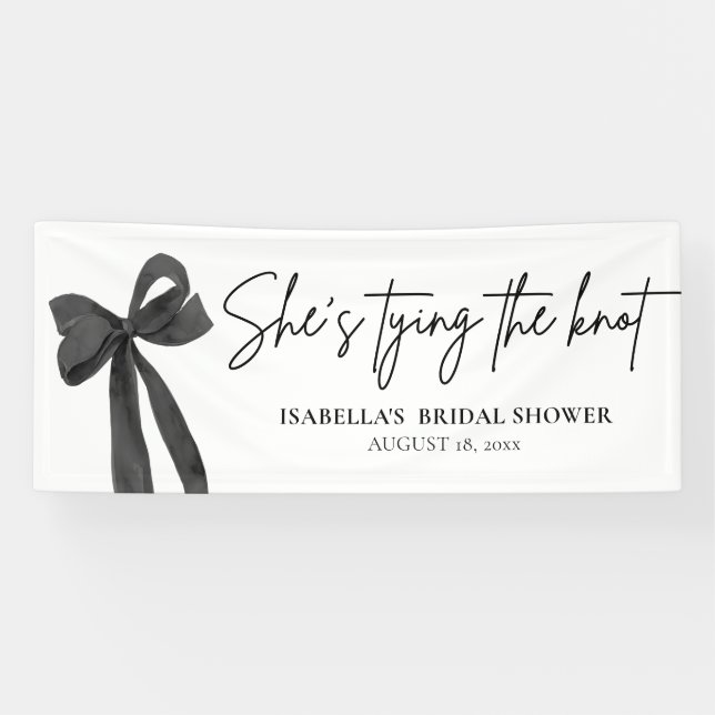 Black Bow She's Tying the Knot Bridal Shower Banner (Horizontal)