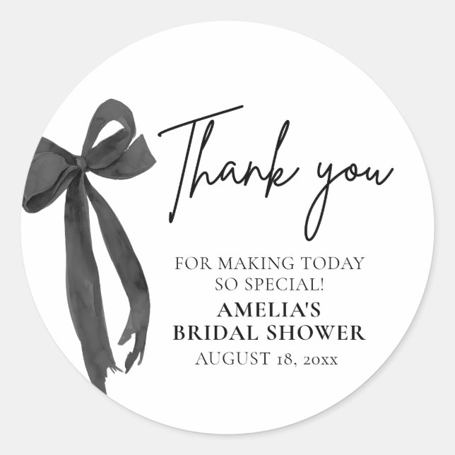 Black Bow She's Tying the Knot Bridal Shower Classic Round Sticker (Front)