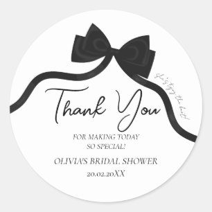 Black bow she's tying the knot bridal shower classic round sticker