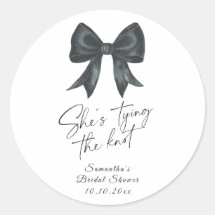 Black Bow She's tying the knot Bridal Shower Classic Round Sticker