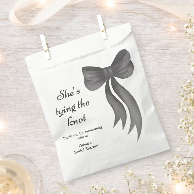 Black Bow She's Tying the Knot Bridal Shower  Favour Bag (Clipped)