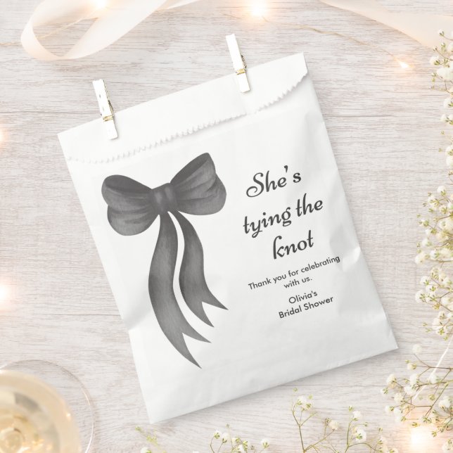 Black Bow She's Tying the Knot Bridal Shower  Favour Bag (Clipped)