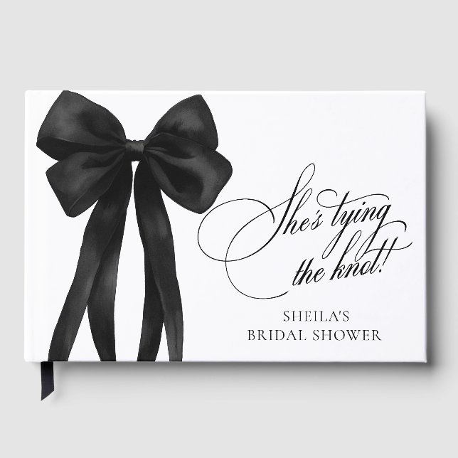 Black Bow She's Tying The Knot Bridal Shower Guest Book (Front)