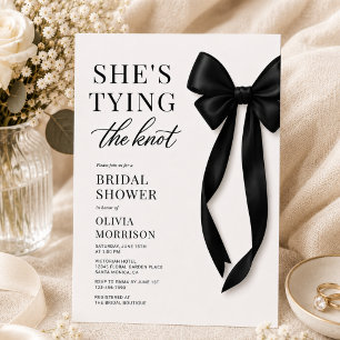 Black Bow She's Tying The Knot Bridal Shower Invitation