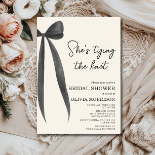 Black Bow She's Tying the Knot Bridal Shower Invitation