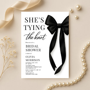 Black Bow She's Tying The Knot Bridal Shower  Invitation
