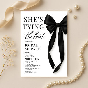 Black Bow She's Tying The Knot Bridal Shower  Invitation