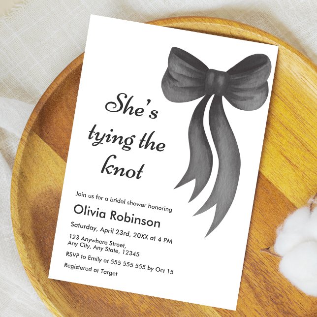 Black Bow She's Tying the Knot Bridal Shower  Invitation (Black Bow She's Tying the Knot Bridal Shower Invitation )