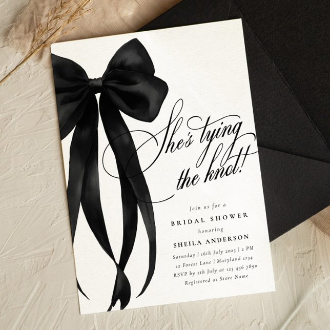 Black Bow She's Tying The Knot Bridal Shower Invitation (Creator Uploaded)