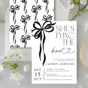 Black Bow She's Tying the Knot Bridal Shower Invitation
