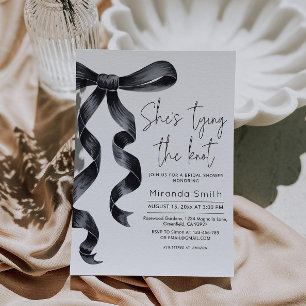 Black Bow She's Tying The Knot Bridal Shower Invitation