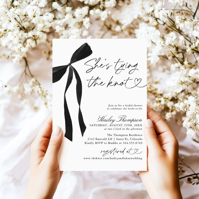 Black Bow She's Tying The Knot Bridal Shower Invitation (Creator Uploaded)